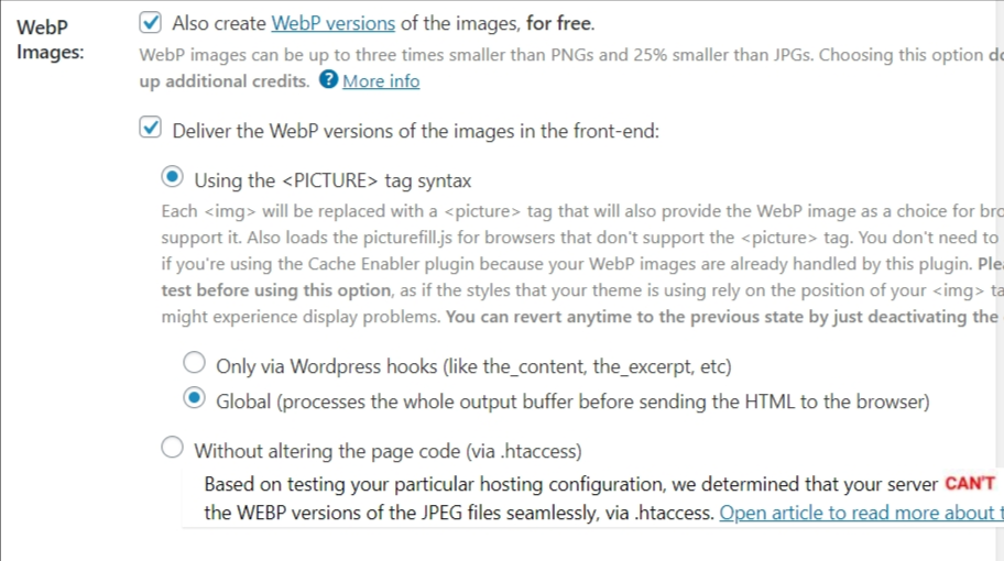 shortpixel wordpress plugin advanced settings.  